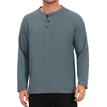 Men's Henley T-Shirts Long Sleeve Solid Color Pullover Basic Tee Shirt