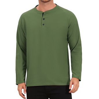 Men's Henley T-Shirts Long Sleeve Solid Color Pullover Basic Tee Shirt