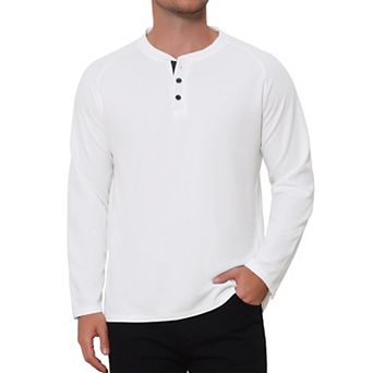 Men's Henley T-Shirts Long Sleeve Solid Color Pullover Basic Tee Shirt