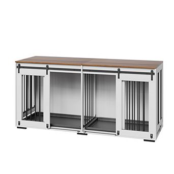 VEVOR 72" Double Dog Crate Furniture, TV Stand with Sliding Doors & Removable Tray