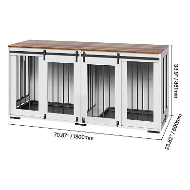 VEVOR 72" Double Dog Crate Furniture, TV Stand with Sliding Doors & Removable Tray
