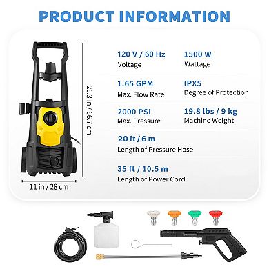 Portable Electric 1.65 GPM Flow rate Pressure Washer with Built-In Hose Reel and Wheels