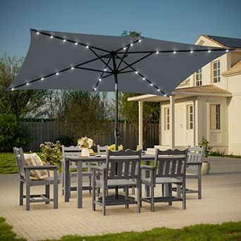 Sonkuki 6×9ft LED Rectangular Outdoor Patio Market Umbrella for Deck, Garden and Poolside