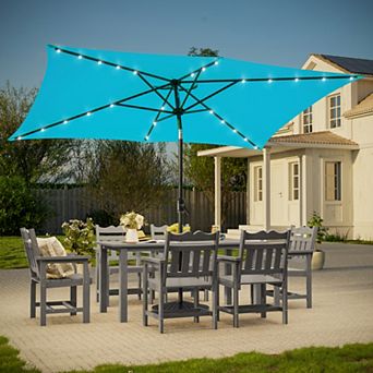 Sonkuki 6×9ft LED Rectangular Outdoor Patio Market Umbrella for Deck, Garden and Poolside