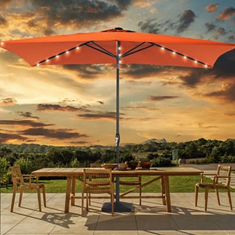Sonkuki 6×9ft LED Rectangular Outdoor Patio Market Umbrella for Deck, Garden and Poolside