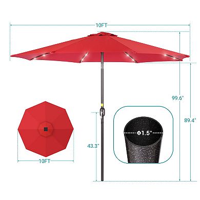 Sonkuki 10ft LED Outdoor Patio Market Umbrella With Solar Lights and Tilt Button