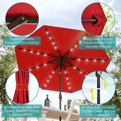 Sonkuki 10ft LED Outdoor Patio Market Umbrella With Solar Lights and Tilt Button