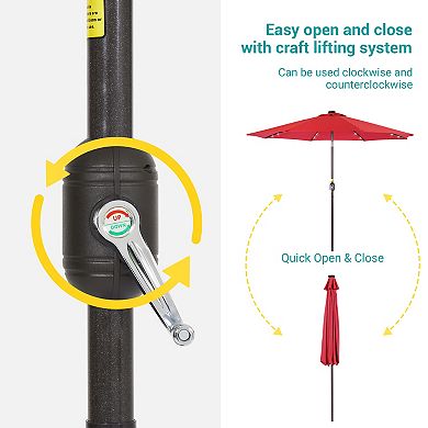 Sonkuki 10ft LED Outdoor Patio Market Umbrella With Solar Lights and Tilt Button