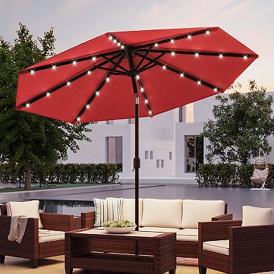 Sonkuki 10ft LED Outdoor Patio Market Umbrella With Solar Lights and Tilt Button
