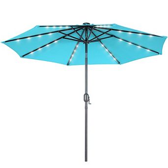 Sonkuki 10ft LED Outdoor Patio Market Umbrella With Solar Lights and Tilt Button