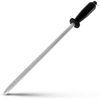 Professional 12-Inch Carbon Steel Sharpening Steel, Black Knife Honing Rod