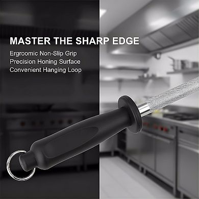 Professional 12-Inch Carbon Steel Sharpening Steel, Black Knife Honing Rod