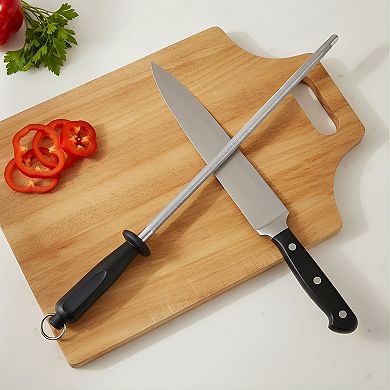Professional 12-Inch Carbon Steel Sharpening Steel, Black Knife Honing Rod