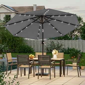 Sonkuki 9ft LED Outdoor Patio Umbrella, Shade Market Umbrella with Crank for Garden, Deck and Pool
