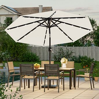 Sonkuki 9ft LED Outdoor Patio Umbrella, Shade Market Umbrella with Crank for Garden, Deck and Pool