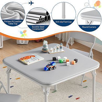 3Piece Kids Folding Table&Chair Set,Space-Saving Toddler Activity Table,Soft Waterproof PU Top