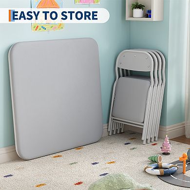 3Piece Kids Folding Table&Chair Set,Space-Saving Toddler Activity Table,Soft Waterproof PU Top