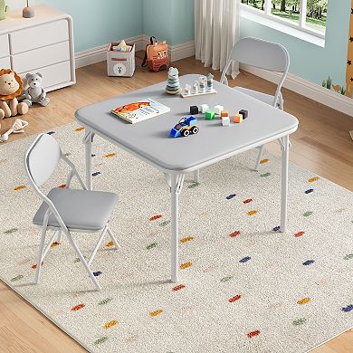3Piece Kids Folding Table&Chair Set,Space-Saving Toddler Activity Table,Soft Waterproof PU Top