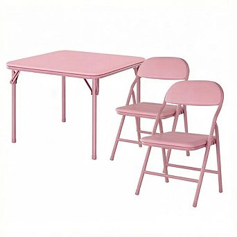3 pc Kids Folding Table&Chair Set,Space-Saving Toddler Activity Table,Soft Waterproof PU Top
