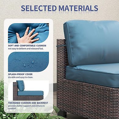 7 Pieces Patio Furniture Set, Outdoor Sectional Wicker Patio Conversation Set, Modular Sofa w/Table