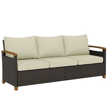 Outsunny 3 Seater Outdoor Couch Sofa with Cushioned Wide Seats,