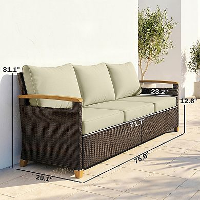 Outsunny 3 Seater Outdoor Couch Sofa with Cushioned Wide Seats