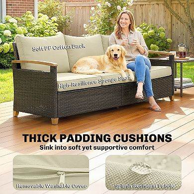 Outsunny 3 Seater Outdoor Couch Sofa with Cushioned Wide Seats