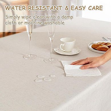 Heavy-Duty Cotton Linen Tablecloth, Waterproof, Wrinkle-Free, Tassel Trim
