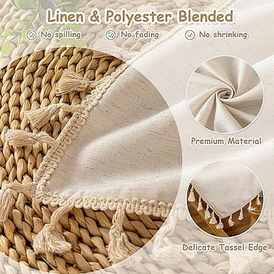 Heavy-Duty Cotton Linen Tablecloth, Waterproof, Wrinkle-Free, Tassel Trim