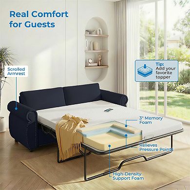 Mjkone Linen Convertible Modern Nailhead Armrests Sofa Bed