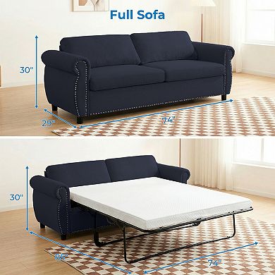 Mjkone Linen Convertible Modern Nailhead Armrests Sofa Bed