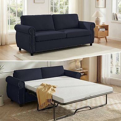 Mjkone Linen Convertible Modern Nailhead Armrests Sofa Bed