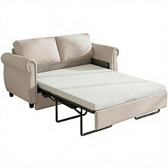 Mjkone Linen Convertible Modern Nailhead Armrests Sofa Bed