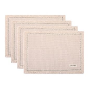 Rustic Placemats Set of 4 Cotton Blend Mats with Tassel for Dining Table Decor 15.7x11.8 Inch