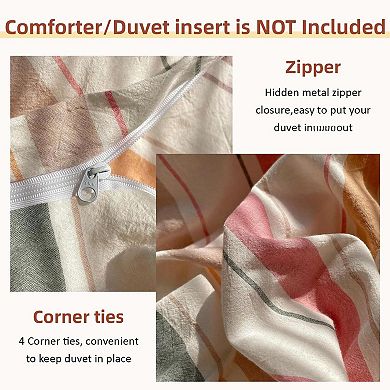 Soft Washed Cotton Duvet Cover Set with Colorful Stripes and 2 Pillowcases