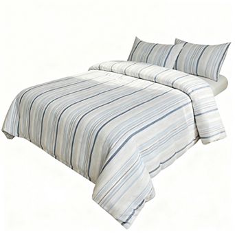 Soft Washed Cotton Duvet Cover Set with Colorful Stripes and 2 Pillowcases