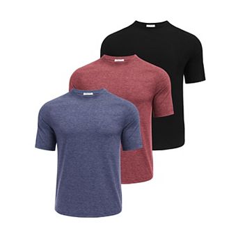 PINSPARK Men's 3 Pack Quick Dry Workout Shirts Moisture Wicking Short Sleeve Athletic Gym Tees