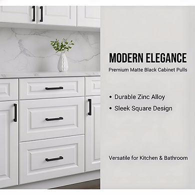 Matte Black Square Cabinet Pulls 5 Inch, 30 Pack for Kitchen Drawer Hardware