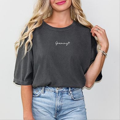 Embroidered Grammy Heart - Women's Garment Dyed Graphic T-Shirt