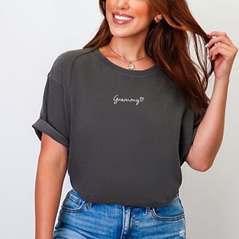 Embroidered Grammy Heart - Women's Garment Dyed Graphic T-Shirt