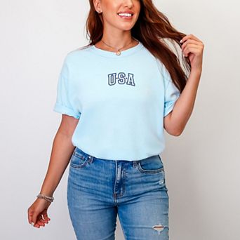 Embroidered USA Outline - Women's Garment Dyed Graphic T-Shirt