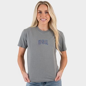 Embroidered USA Outline - Women's Garment Dyed Graphic T-Shirt