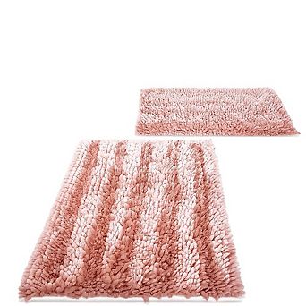 Pink Chenille Bathroom Rug Set Non Slip Absorbent Bath Mats Two Piece