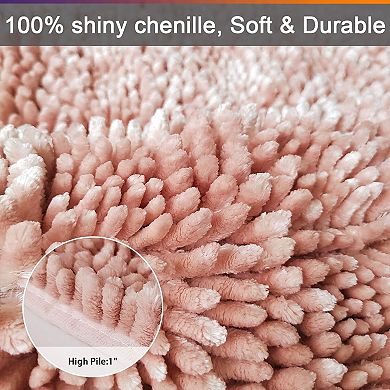 Pink Chenille Bathroom Rug Set Non Slip Absorbent Bath Mats Two Piece