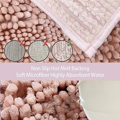 Pink Chenille Bathroom Rug Set Non Slip Absorbent Bath Mats Two Piece