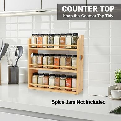 3-Tier Spice Rack Organizer with Handles, Counter or Wall Mount Storage, Jars Not Included