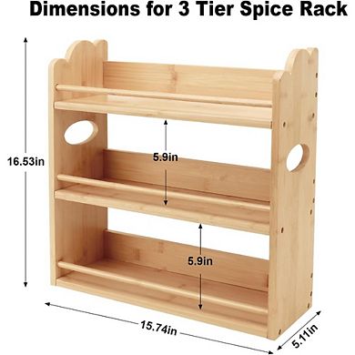 3-Tier Spice Rack Organizer with Handles, Counter or Wall Mount Storage, Jars Not Included