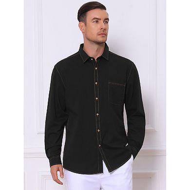 Men's Casual Chest Pocket Long Sleeve Button Down Outdoor Denim Shirt