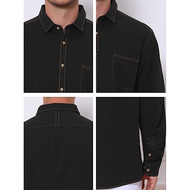 Men's Casual Chest Pocket Long Sleeve Button Down Outdoor Denim Shirt