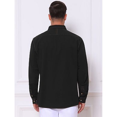 Men's Casual Chest Pocket Long Sleeve Button Down Outdoor Denim Shirt